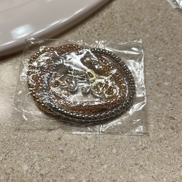 3 Piece Silver Rose Music Notes Bangle Bracelet - Picture 5 of 5